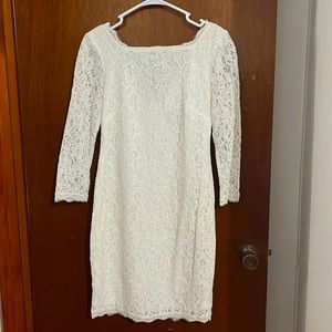 Adrianna Papell White Lace Dress Long Sleeve Short Dress with zipper back